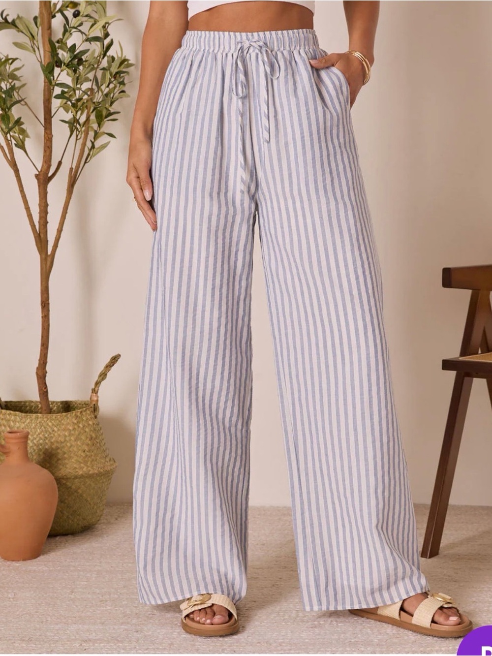Vici Light Blue & White Vertical Stripe Wide Leg Pants